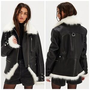 Free People Overdrive Genuine Leather Jacket Black Moto Small